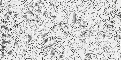 Topographic background and texture. abstraction with place for text. Topo backdrop lines, contour, geographic grid. Modern black and white topographic contours lines of mountains. Topography map art