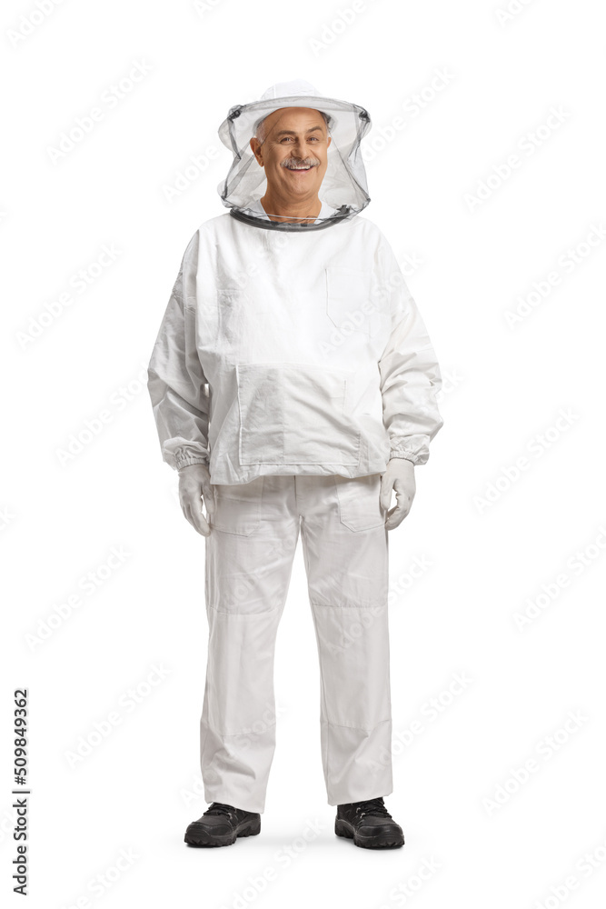 Full length portrait of a male bee keeper in a uniform Full length portrait of a male bee keeper in a uniform
