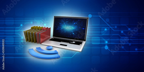 Wallpaper Mural 3d rendering Folder connected to computer network with wifi
 Torontodigital.ca