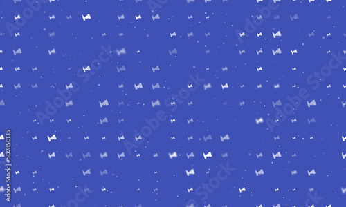 Seamless background pattern of evenly spaced white camera symbols of different sizes and opacity. Vector illustration on indigo background with stars