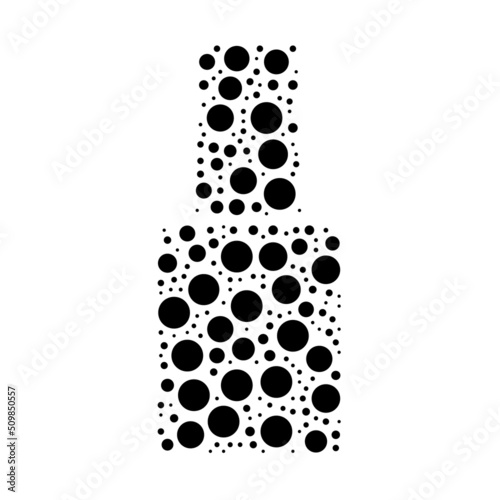 A large nail polish symbol in the center made in pointillism style. The center symbol is filled with black circles of various sizes. Vector illustration on white background