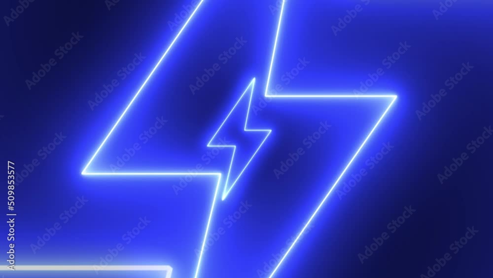 Abstract background with neon thunderbolt. Infinite loopable