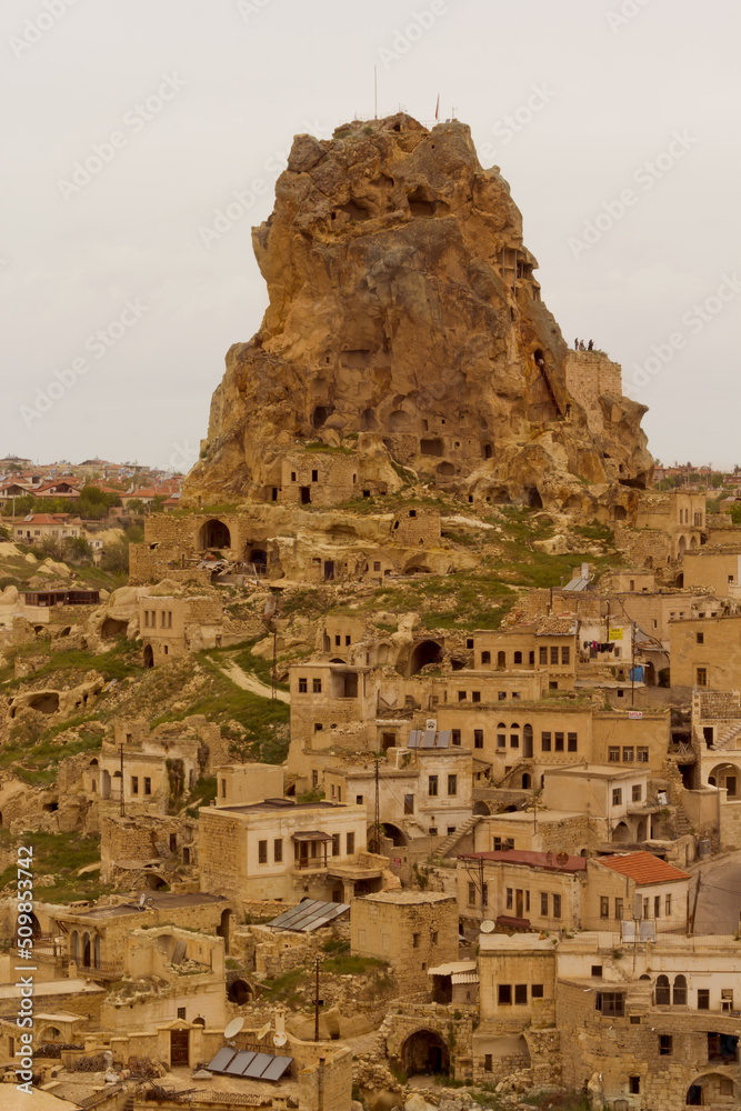 view of ortahisar castle in urgup cappadocia, turkey	