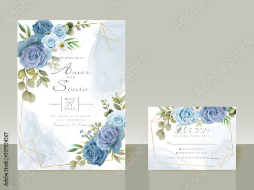 Elegant blue flowers wedding invitations