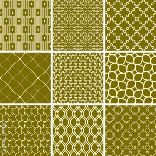 Set of vector seamless geometric patterns for your designs and backgrounds. Geometric abstract golden and white ornament. Modern ornaments with repeating elements