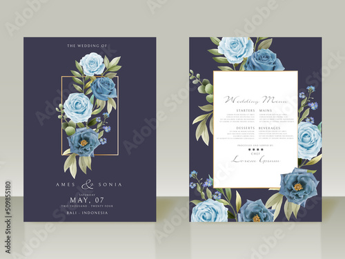 Elegant blue flowers wedding invitations
