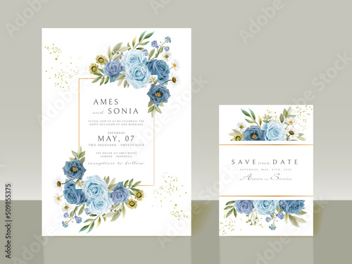 Elegant blue flowers wedding invitations
