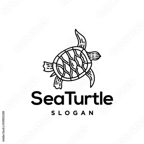 sea turtle logo design. doodle Line Art Style of Turtle logo design vector illustration. drawing of sea tortoise animal 