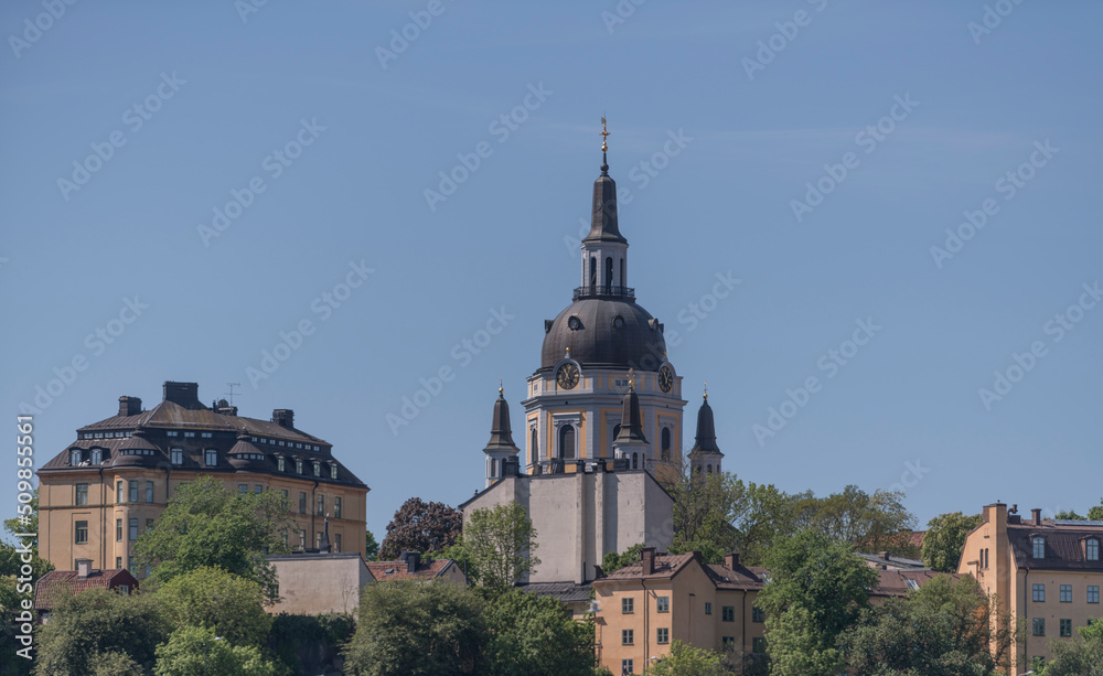 The Church Katarina Kyrka in the district Södermalm a sunny summer morning in Stockholm