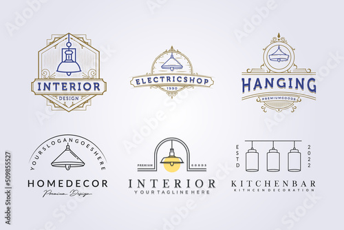 set of minimal and vintage hanging lamp for interior designer, furniture logo icon symbol label vector illustration design