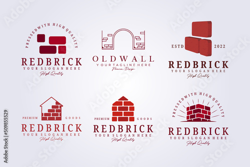 set of brick wall bricklayer logo icon label symbol vector illustration graphic template design, bundle and package of red brick bricklayer logo