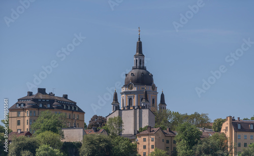 The Church Katarina Kyrka in the district Södermalm a sunny summer morning in Stockholm