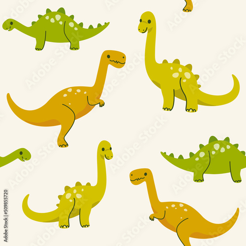 Simple seamless trendy animal pattern with dinosaur. Cartoon vector illustration. © Lili Kudrili