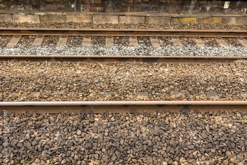 close up steel railway tracks and sleepers