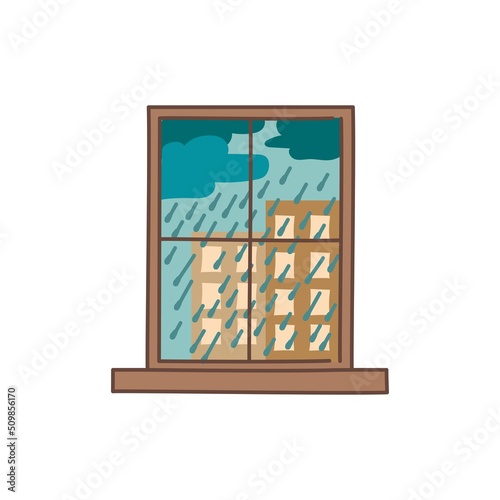 Rainy weather outside the window color line icon. Pictogram for web page