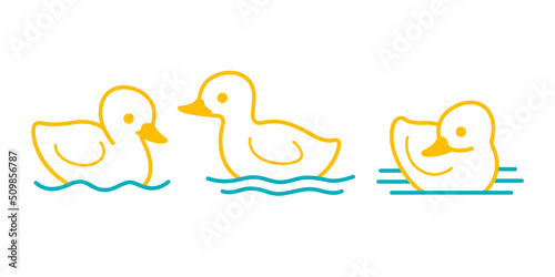 Cute duckling swam in water. Contour vector illustration.