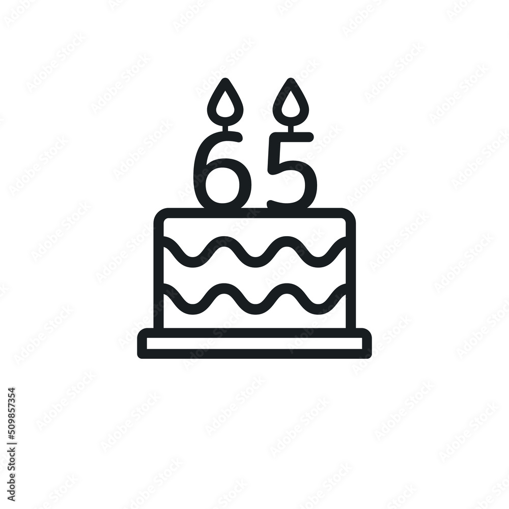 Birthday cake line icon with candle number 65 (sixty-five). Vector. Birthday cake line icon with candle number 65 (sixty-five). Vector.