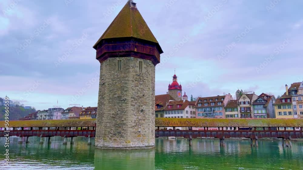 The landmarks on Reuss River, Lucerne, Switzerland