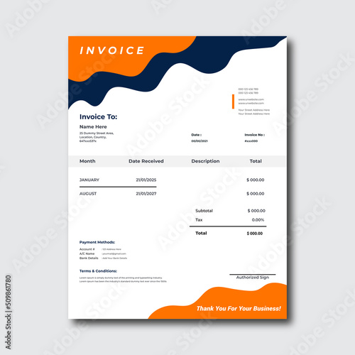 Corporate business invoice design template. Professional and minimal invoice template, Bill form business invoice.