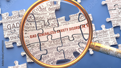 Gad generalized anxiety disorder as a complex and complicated topic. Complexity shown as connected elements with dozens of ideas and concepts correlated to it.,3d illustration