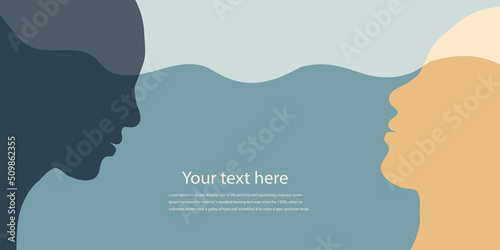 Metaphor bipolar disorder mind mental. Double face. Split personality. Concept mood disorder. 2 Head silhouette. Psychology. Dual personality concept. Mental health. Banner copy space