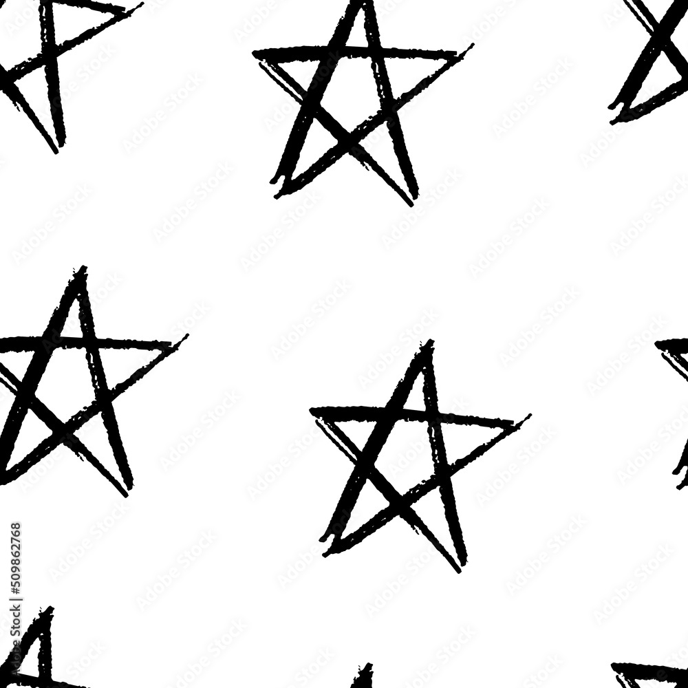 Seamless pattern of hand drawn vector stars symbol. Vector illustration in black over white.