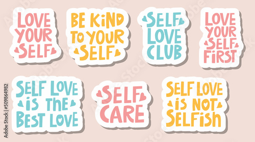 vector set of handwritten motivating inscriptions on the theme of self-love