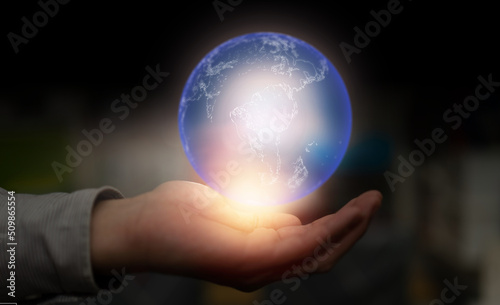 hand hold globe levitation for earth save the world