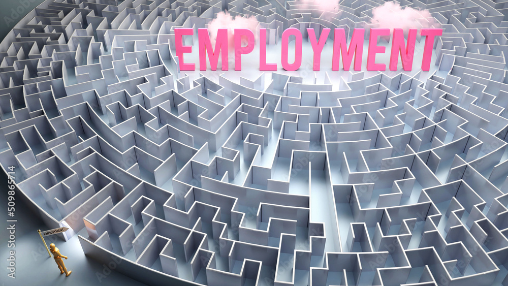 Employment and a difficult path, confusion and frustration in seeking it, hard journey that leads to Employment,3d illustration Employment and a difficult path, confusion and frustration in seeking it, hard journey that leads to Employment,3d illustration