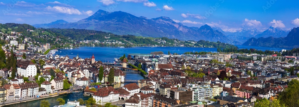 Most beautiful and romantic town and tourist destination in Switzerland -  Luzerne. panoramic cityscape
