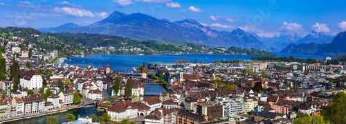 Most beautiful and romantic town and tourist destination in Switzerland - Luzerne. panoramic cityscape