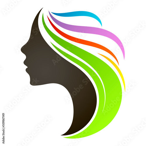 Silhouette of a girl with colored curls of hair. Hair care and hair coloring. Symbol for beauty and hair salon