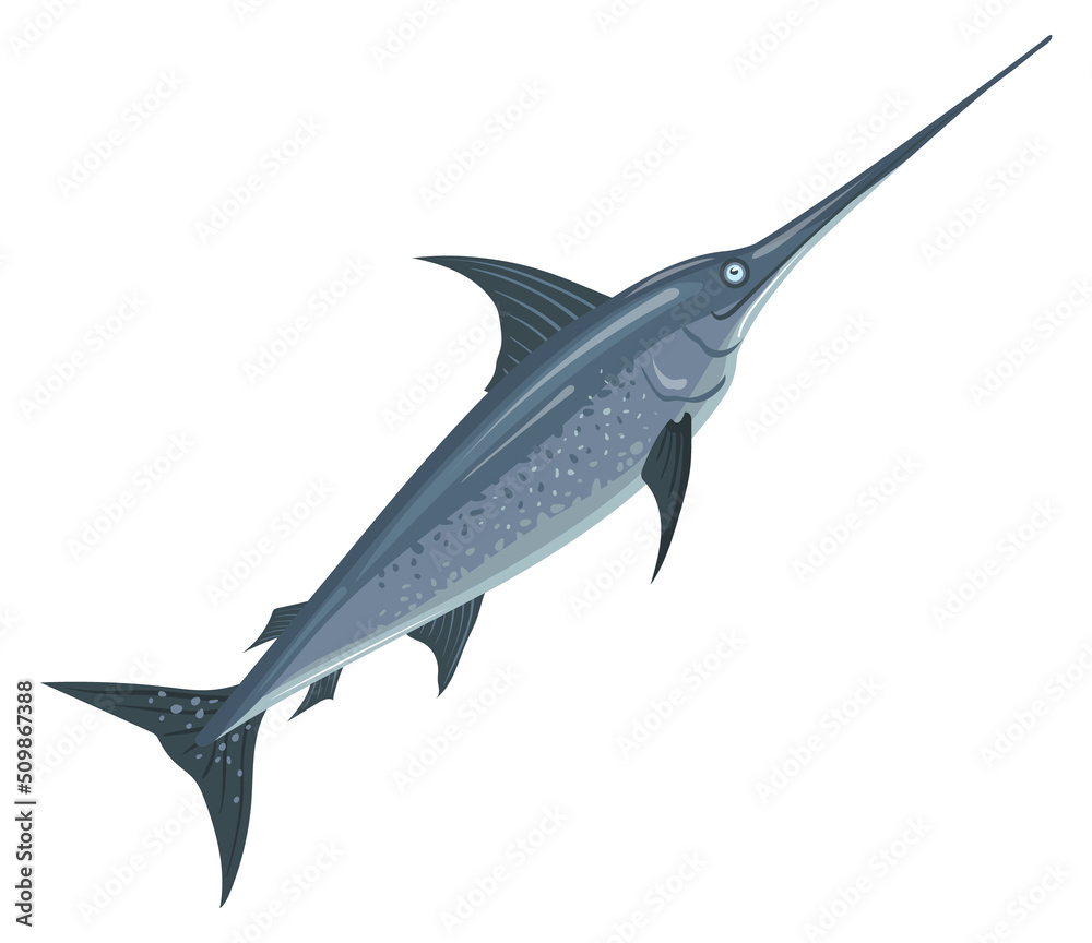 Fototapeta premium Swimming swordfish. Cartoon fish icon. Underwater animal