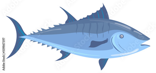 Cartoon tuna icon. Silver fish. Underwater animal