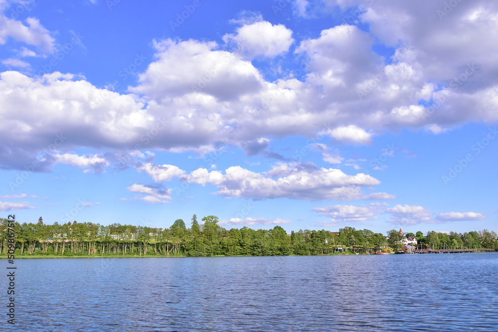 Lake and forest, beautiful spring landscape, Kashubia in Poland
