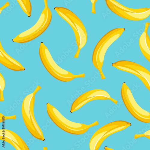 Seamless pattern with yellow bananas on a blue background. Vector illustration