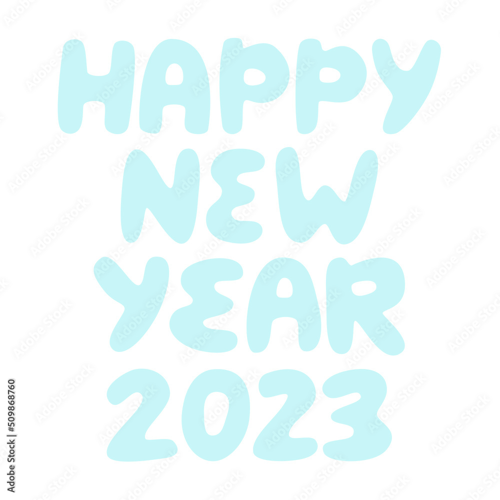 2023 New Year numbers lettering, text. Blue colored flat graphic vector illustration isolated on white background. Bunny year. 
