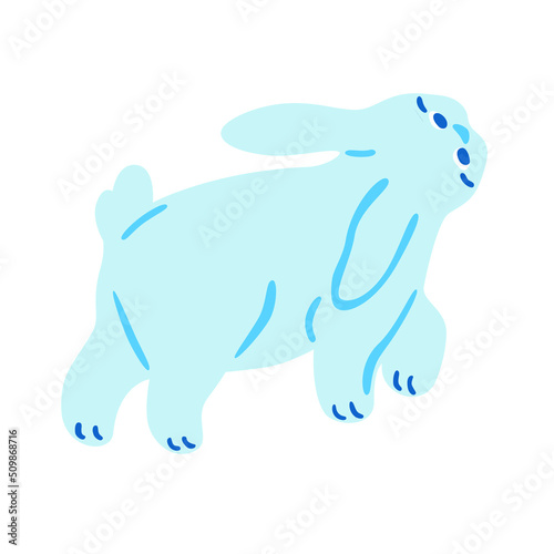 Cute lovely pretty blue bunny  rabbit or hare isolated on white background. Funny adorable pet or wild forest animal  New Year 2023 or Easter symbol. Colorful vector illustration in cartoon style