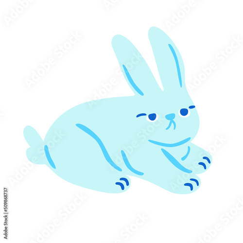 Cute lovely pretty blue bunny, rabbit or hare isolated on white background. Funny adorable pet or wild forest animal, New Year 2023 or Easter symbol . Colorful vector illustration in cartoon style