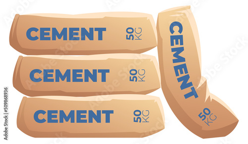 Cement sack stack. Construction material package cartoon icon
