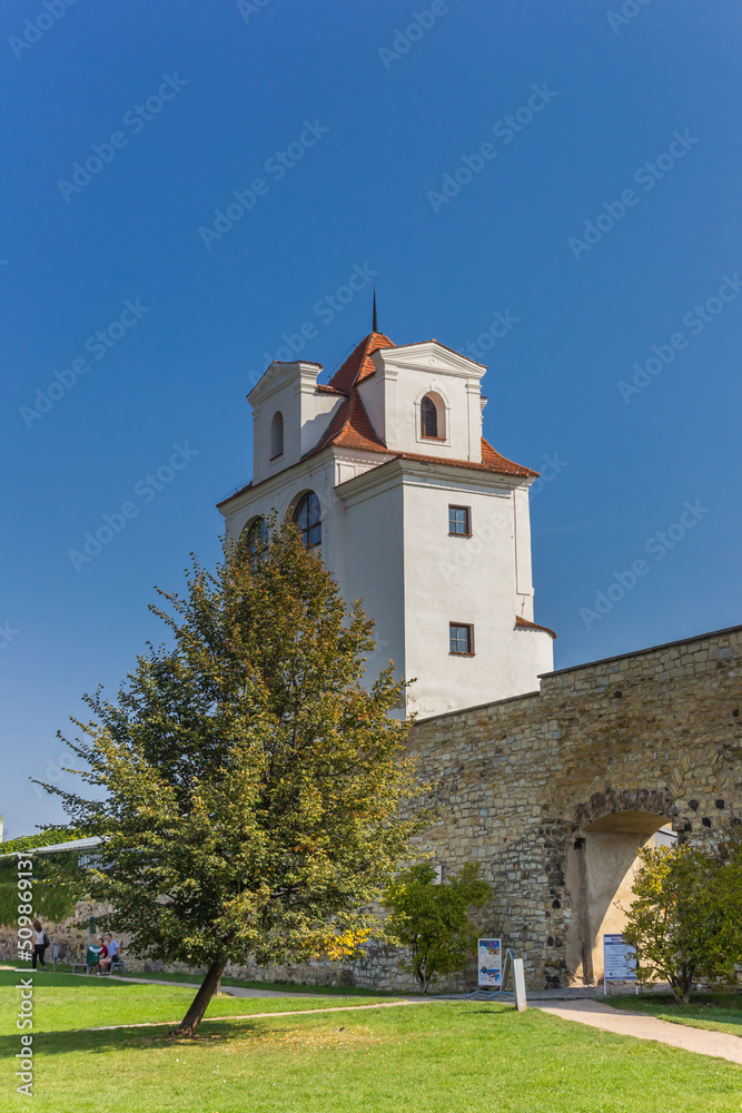 Historic city wall in the park in Litomerice, Czech Republic