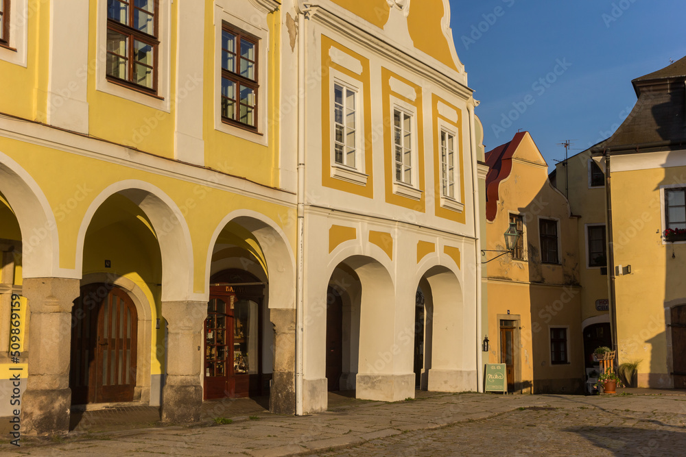 Warm evening light at the market square of Telc, Czech Republic