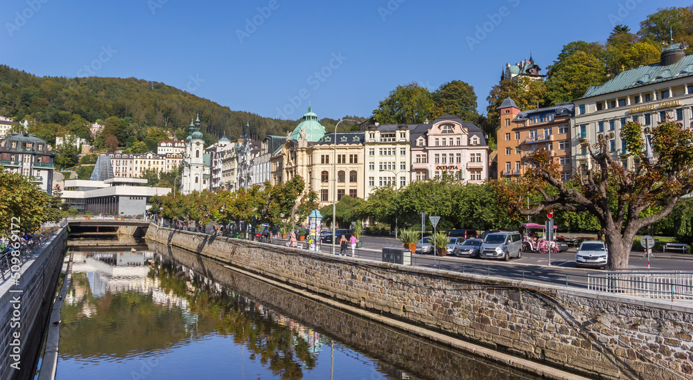 River Tepla in the historic center of Karlovy Vary, Czech Republic