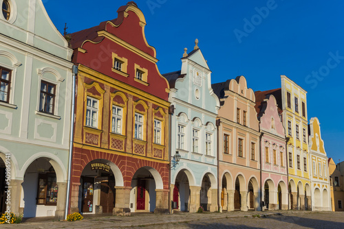 Colorful facades of historic houses in Telc, Czech Republic