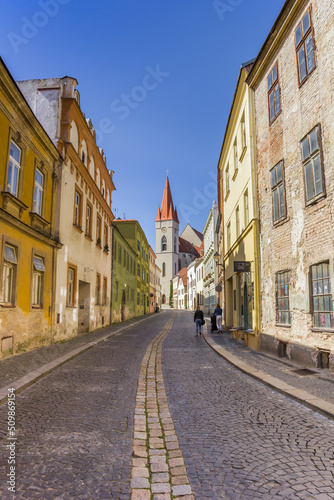 Colorful street leading to the Nicholas Church in Znojmo, Czech Republic © venemama
