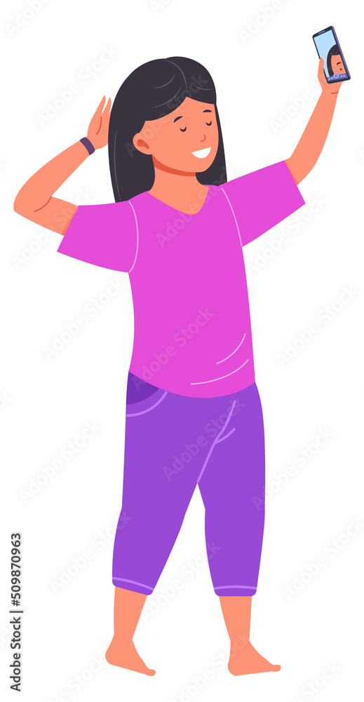 Happy girl making selfie with smartphone. Child social media Happy girl making selfie with smartphone. Child social media