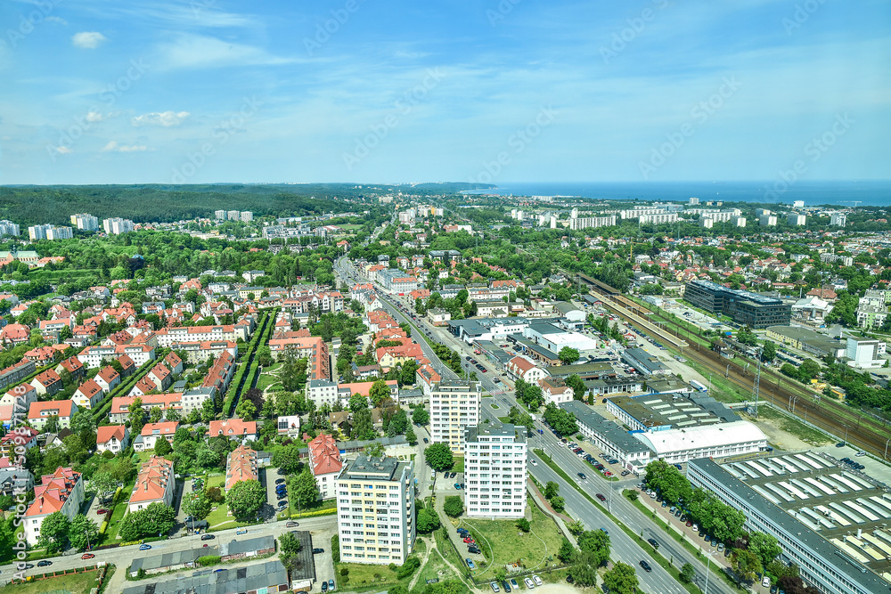 panoramic view from the 32nd floor of Olivia Star on the city of the sea, Gdansk in Poland panoramic view from the 32nd floor of Olivia Star on the city of the sea, Gdansk in Poland