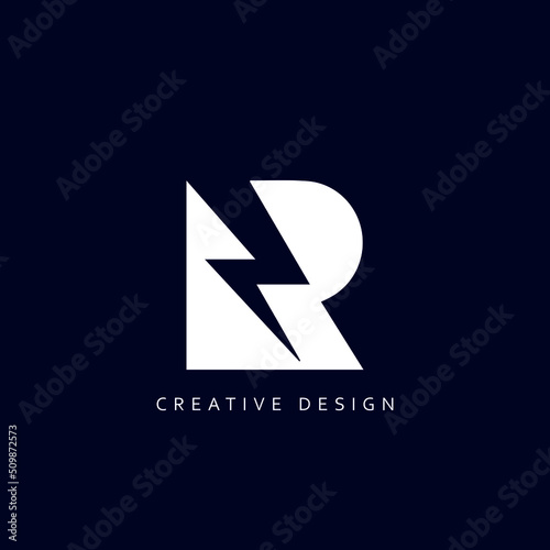 Free Download R Electric Logo Design, Thunder Bolt icon incorporated into Letter R Design Template - GFXLoad