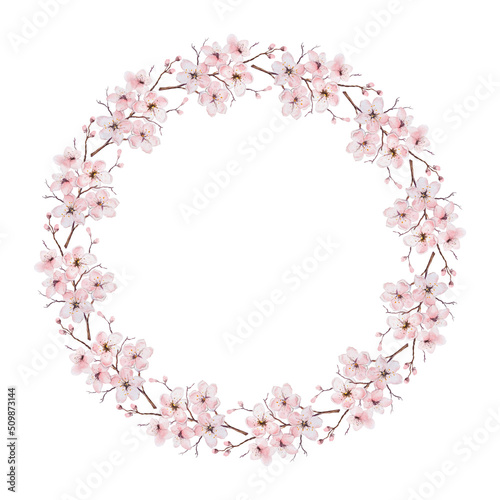 Watercolor floral round wreath isolated on white background. © Natalia