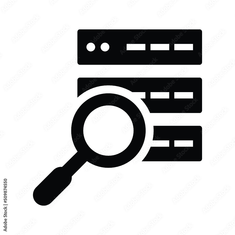 Database searching icon. Black vector illustration. Database searching icon. Black vector illustration.
